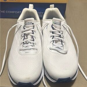 Skechers White Mesh Lace-Up Athletic Sneakers with Navy Accents